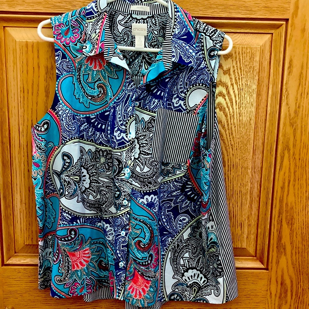 Chicos Paisley Stripe Summer Top